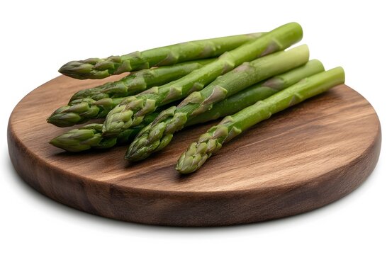 Fresh green asparagus spears on wooden board, isolated, white background, recipe ingredient - Powered by Adobe