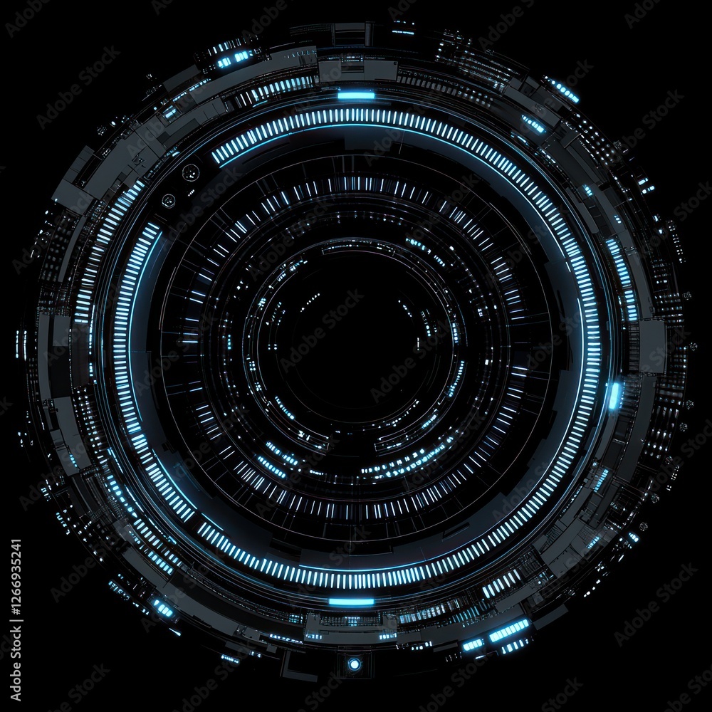 Aufkleber futuristic digital interface design abstract circle hologram with luminescent patterns and blue glow