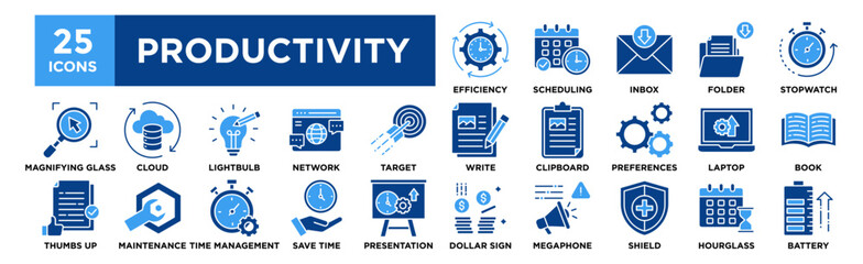 Productivity icon collection set. Containing design business, work, efficiency, strategy, performance, process, success	