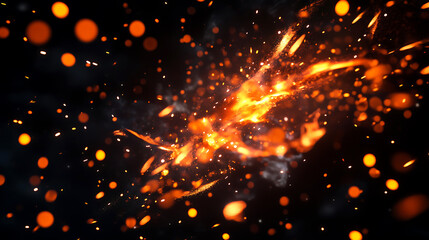 Glowing Fire Sparks & Flames on Black Background – Perfect for Energy, Heat & Abstract Designs, Ideal for backgrounds, creative designs, and abstract themes