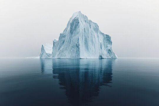 Massive iceberg floating in the still Arctic waters with a striking mirror reflection