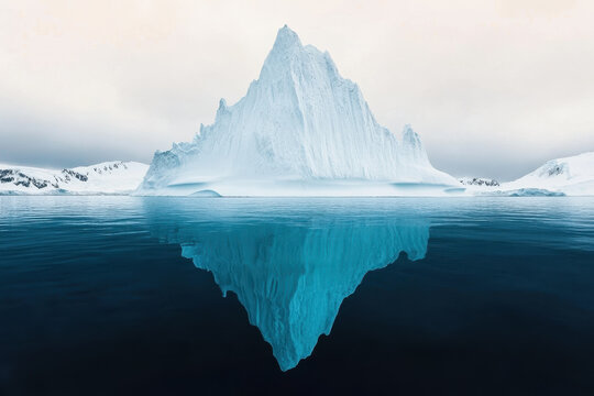 Massive Iceberg Floating in Arctic Waters with Deep Underwater Reflection