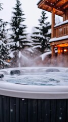 Secluded, steaming hot tub surrounded by fresh snowfall. Perfect for a luxurious winter escape. digital