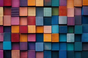 A background of colorful wooden blocks arranged in an array, creating a visually appealing and...