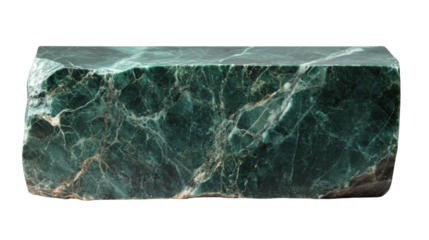 green marble block featuring natural veins isolated on white background