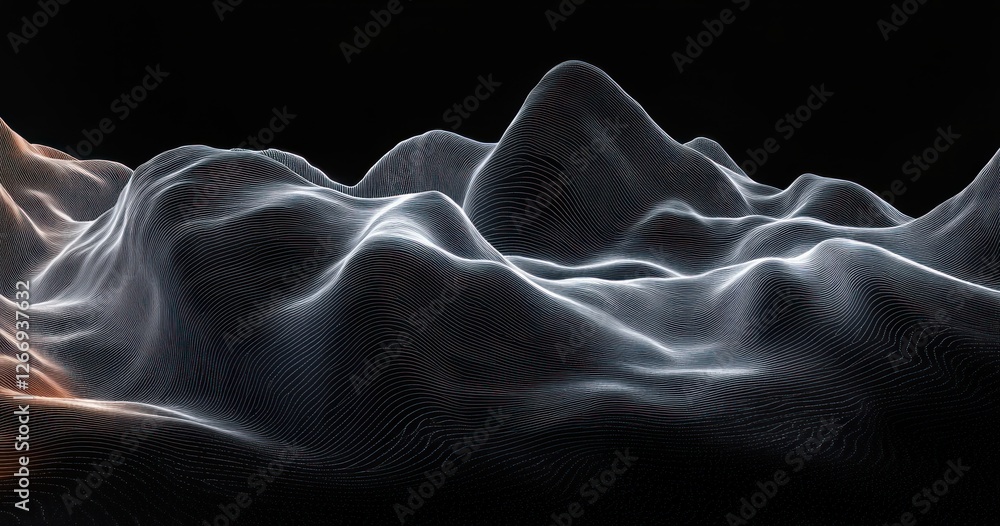 Poster abstract black and white landscape minimalist wave pattern with dynamic flow and modern art technolo