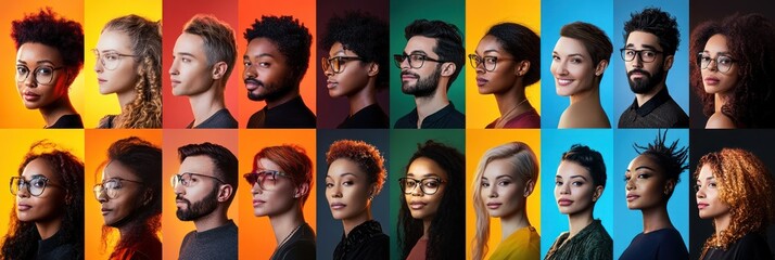 Obraz premium Diverse Generational Portraits Collage of Happy People in Modern Society