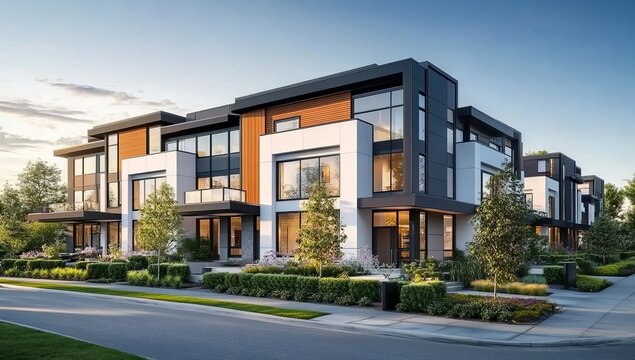 Luxury housing projects modern townhouses and villas. real estate market with property listings.