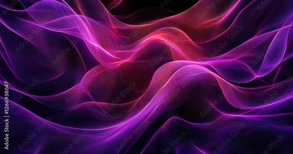 Poster abstract digital wave pattern glowing background with flowing lines in purple and pink