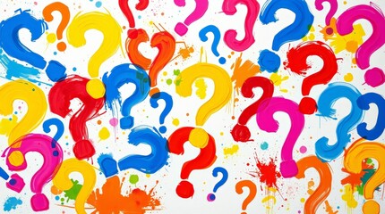 Colorful Abstract Painting of Question Marks Representing Curiosity and Inquiry
