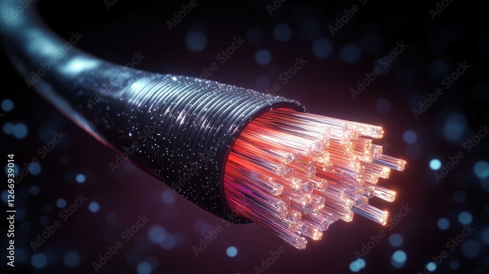 Aufkleber close-up view of futuristic fiber optic cable with intricate structure and soft diffused lighting