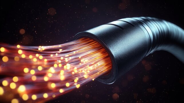 Colorful Hyper-Realistic Fiber Optic Cable Close-Up Detailed Macro Structure in Digital Art