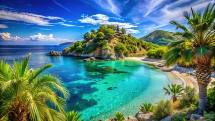 Greek Island Paradise: Turquoise Lagoon, Palm Trees & Sandy Beach Summer Vacation