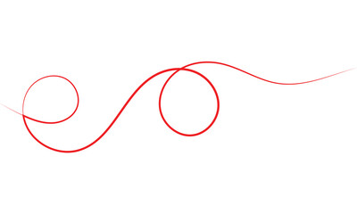 Red thread isolates on a white background. Red thread looped in a circle form, symbolizing vector. Line of red yarn, long red thread. 