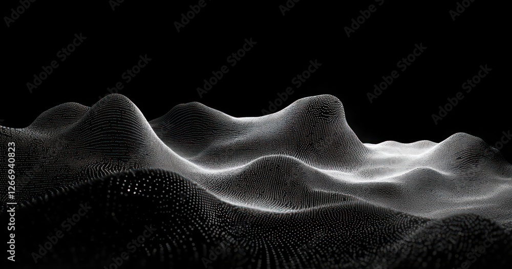 Poster abstract surreal landscape with wavy patterns and dramatic lighting in minimalistic style
