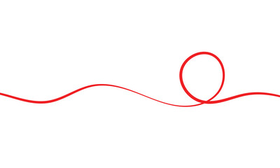 Red thread isolates on a white background. Red thread looped in a circle form, symbolizing vector. Line of red yarn, long red thread. 