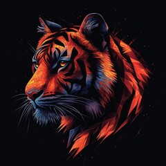 Tiger Head Geometric Art Portrait Illustration in Profile