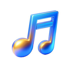 A futuristic 3D-rendered music note icon, glowing slightly with a neon gradient effect. The note