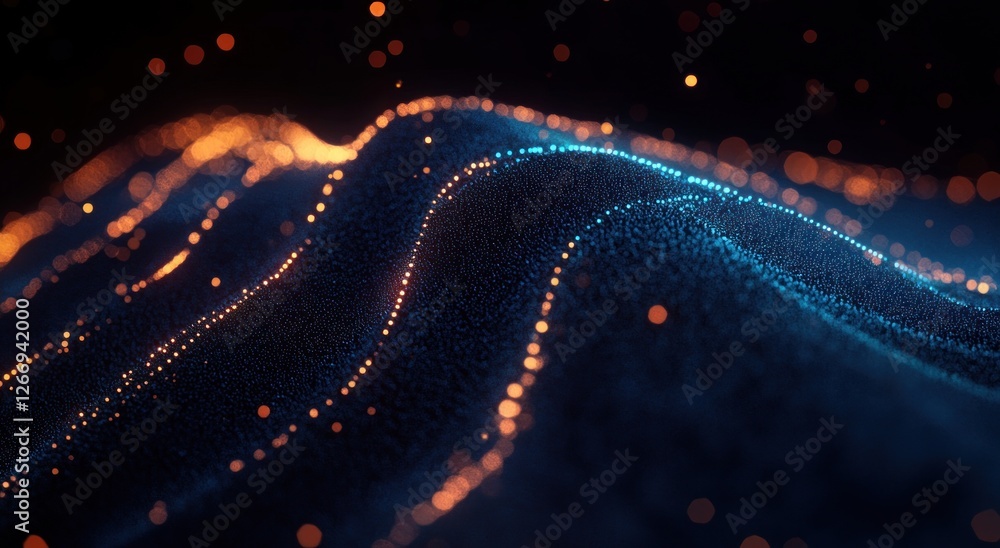 Poster technology abstract digital wave cyberpunk illustration with glowing particles and geometric pattern