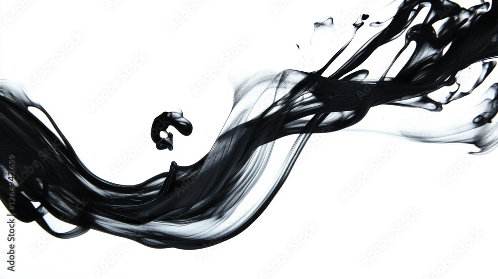 Aufkleber black ink swirling gracefully on a white background creating unique abstract patterns