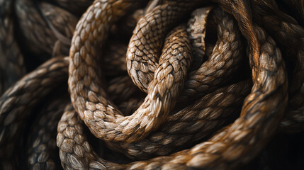 Natural textures in close-up reveal intricate details of coiled rope