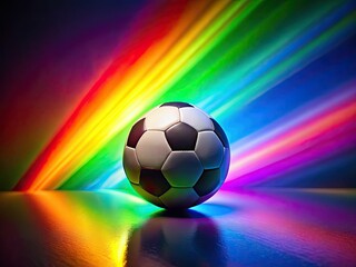 Obraz premium Minimalist football photo: vibrant rainbow soccer ball, abstract art.