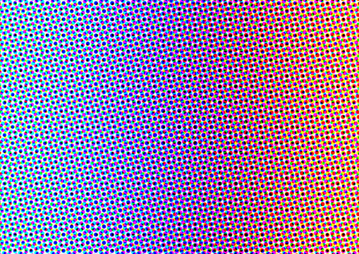 Rainbow Halftone Pattern: Vibrant, colorful halftone pattern with a smooth gradient transition from cool blues to warm reds and oranges. Perfect for backgrounds, textures, or design elements. - Powered by Adobe