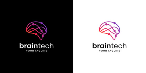 Brain tech logo icon design with creative connecting dots symbol. Brain connection logo vector icon. Digital brain.