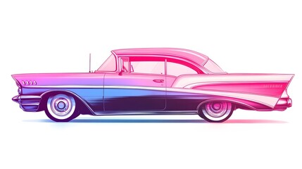 Classic Pink and Blue 1957 Chevy Bel Air Coupe Retro Vintage Car Illustration
