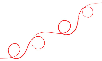 Red thread isolates on a white background. Red silk thread looped in a circle form, symbolizing vector thread of fate in Chinese tradition. .Line of red yarn, long red thread.