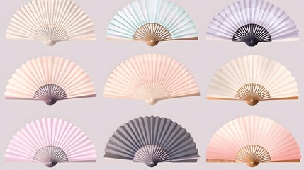 Collection of Elegant Pastel Hand Fans Asian Style Paper Fans Decorative Folding Fans