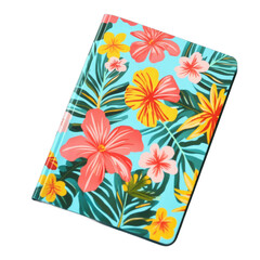 notebook cover with a bright, tropical floral pattern