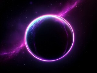 Fototapeta premium Ethereal Planet in Cosmic Radiance Illuminated by Celestial Aurora with Stars in Vast Expanse of Space