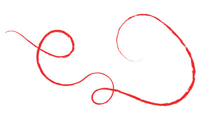 Red thread isolates on a white background. Red silk thread looped in a circle form, symbolizing vector thread of fate in Chinese tradition. .Line of red yarn, long red thread.