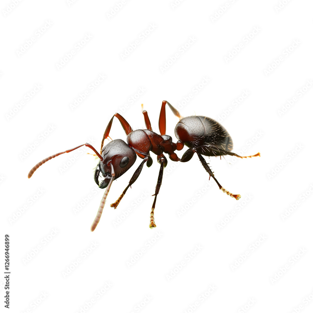 Poster ant with detailed features, showcasing its segmented body and antennae. this insect is often found i
