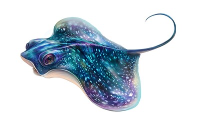 Vibrant Blue Stingray Illustration Aquatic Life Ocean Animal Underwater World Marine Creature Design