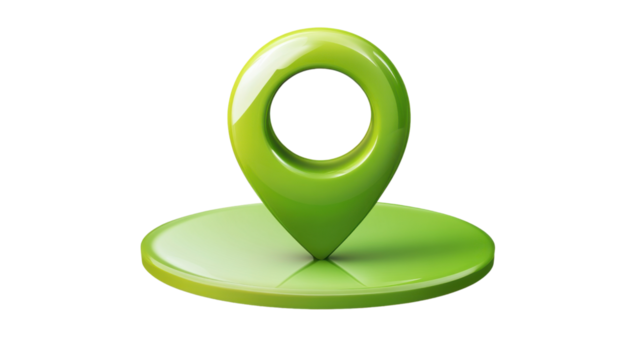 green 3d location pin icon with a base isolated on white background