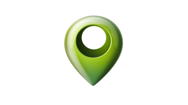 green 3d location pin icon with a hole isolated on white background