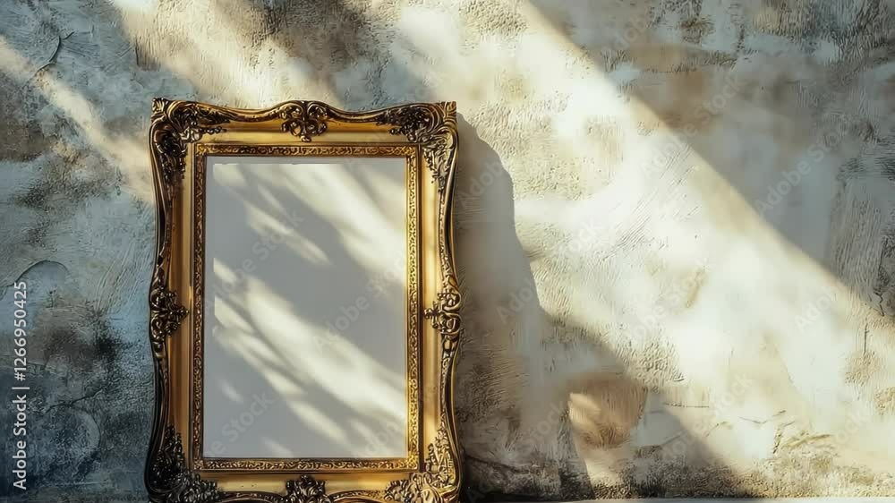 Poster reflections of light and shadow in an ornate frame against a textured wall creating an artistic atmo