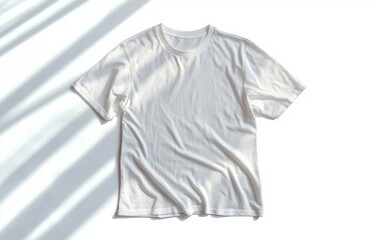 Minimalist Flat Lay of White T-Shirt Mockup with Soft Natural Lighting