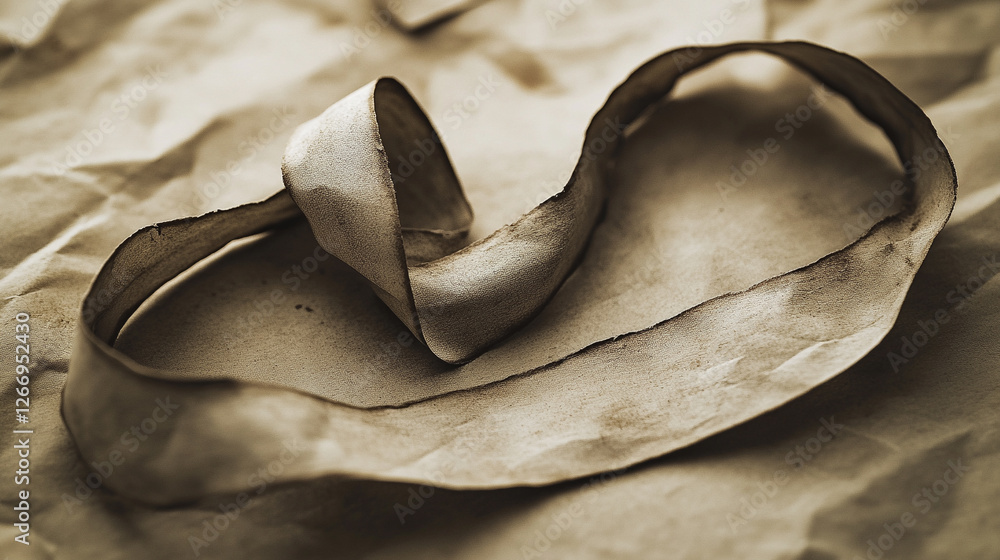 Aufkleber twisted ribbon resting on crumpled paper highlighting texture and simplicity