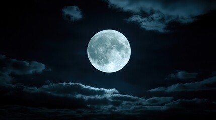 Fototapeta premium Illuminating full moon over cloudy night sky nature photography atmospheric landscape serene viewpoint dreamy concept