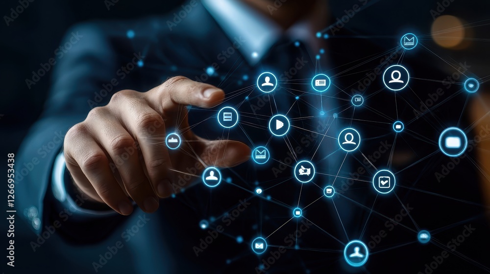 Poster engaging digital interaction business environment infographic content modern technology close-up vie