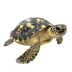 Obraz premium realistic 3D turtle with patterned shell swimming gracefully in water. Its detailed texture and vibrant colors create captivating underwater scene