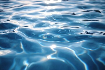 Tranquil surface of clear water reflecting sunlight in a serene setting during midday. Generative AI