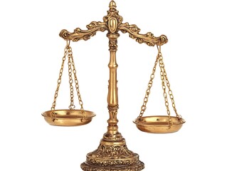 Antique-Style Golden Balance Scales Symbolizing Justice, Fairness, and Legal Equality, Isolated on a White Background for Law, Ethics, and Weighing Concepts