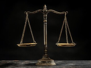 Antique-Style Golden Balance Scales Symbolizing Justice, Fairness, and Legal Equality, Isolated on a White Background for Law, Ethics, and Weighing Concepts