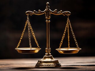 Antique-Style Golden Balance Scales Symbolizing Justice, Fairness, and Legal Equality, Isolated on a White Background for Law, Ethics, and Weighing Concepts