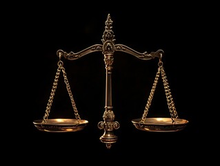 Antique-Style Golden Balance Scales Symbolizing Justice, Fairness, and Legal Equality, Isolated on a White Background for Law, Ethics, and Weighing Concepts