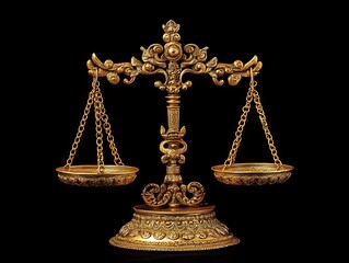 Antique-Style Golden Balance Scales Symbolizing Justice, Fairness, and Legal Equality, Isolated on a White Background for Law, Ethics, and Weighing Concepts